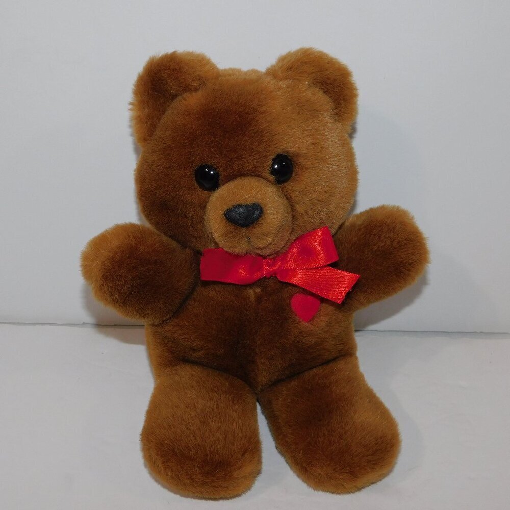 VTG Dakin Heartthrob Bear Teddy 10" Brown Plush Stuffed Red heart Bow Love 1985